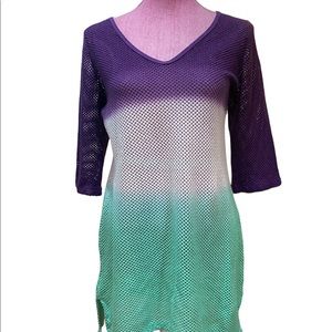 Spirit Sun Mesh Swimsuit Cover Up Multicolor Purple White Teal Size Medium